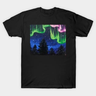 Northern Lights Over The Forest Painting T-Shirt